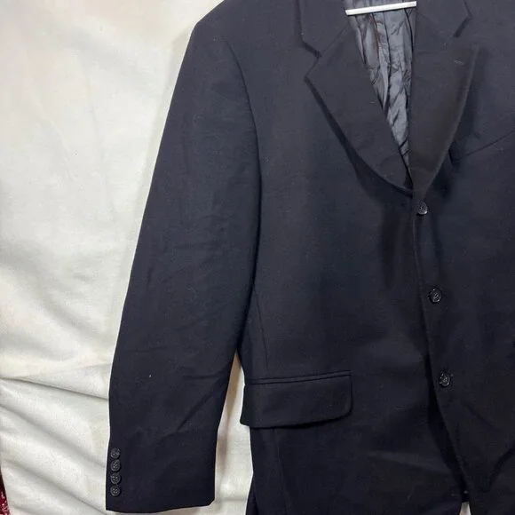 Vtg J.Crew Mens Black Classic Blazer Suit Jacket Size 44R